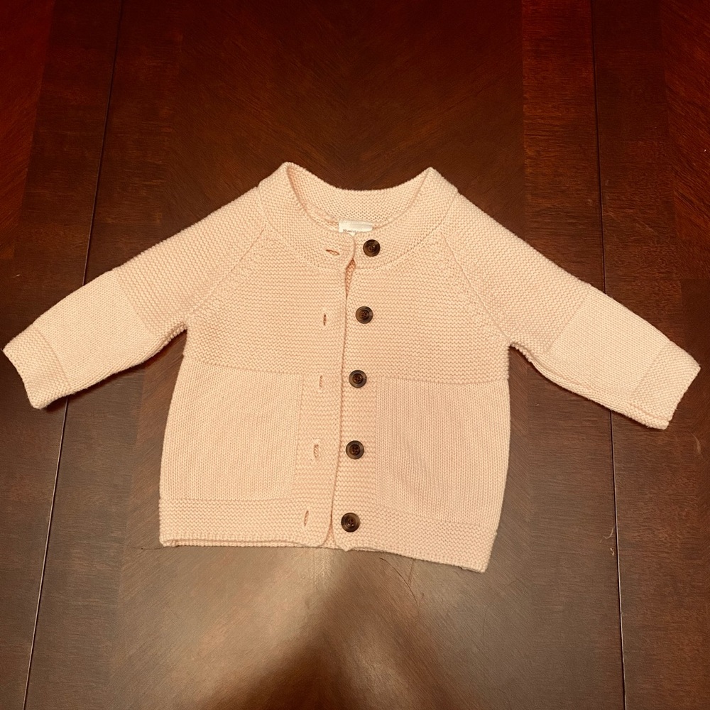 Hanna Andersson Pink Organic Cotton Knit Baby Cardigan Sweater Size 70 6-12M